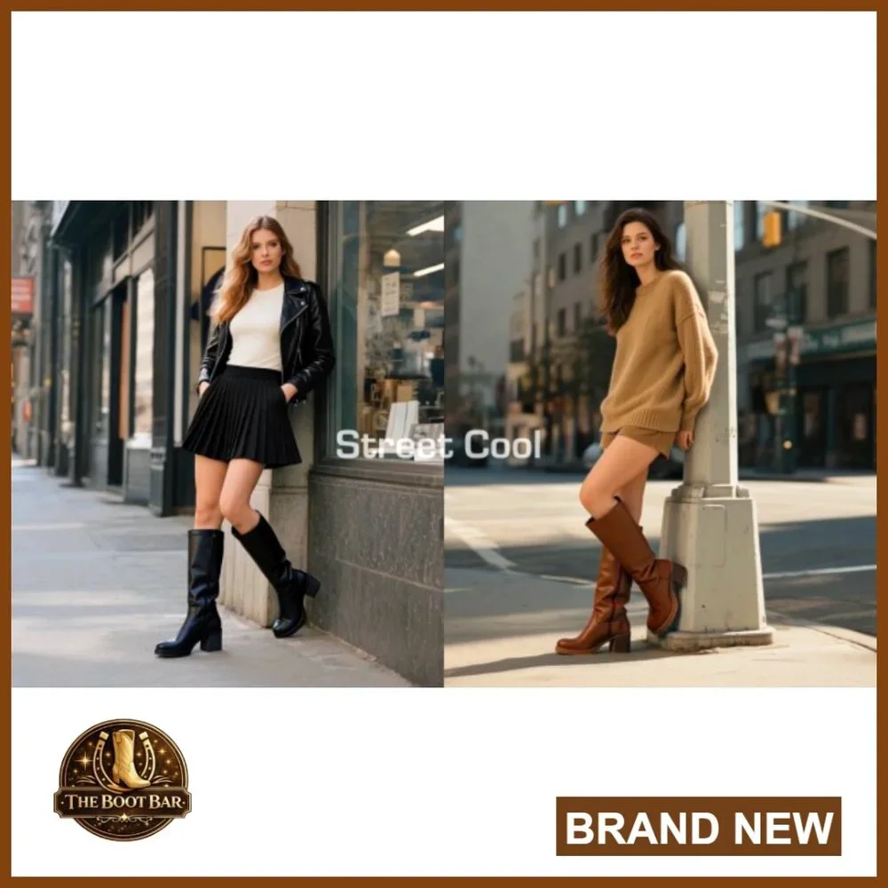 Knee High Platform Boots Chunky Heel Round Toe Side Zipper Comfortable Tall - Picture 7 of 7